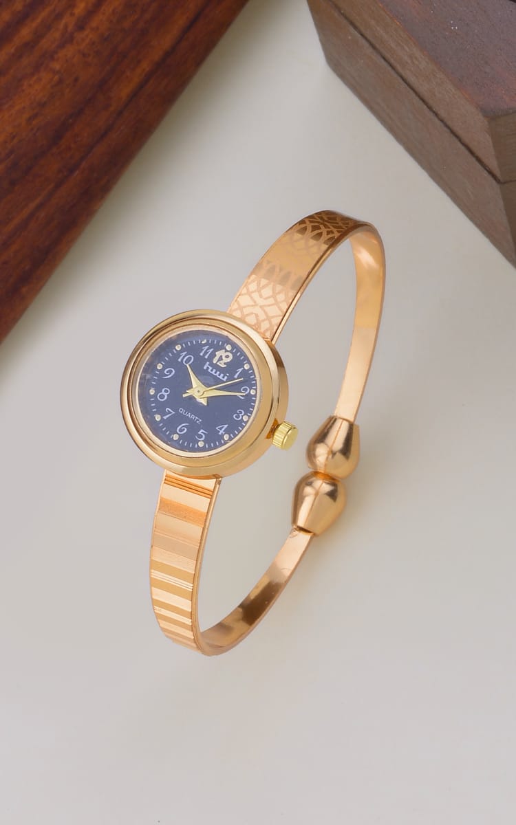 Elegant Gold-Plated Kada Watch with Designer Strap