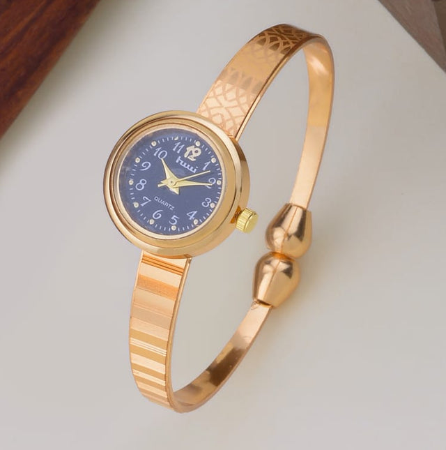 Elegant Gold-Plated Kada Watch with Designer Strap